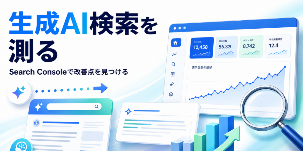Search Consoleで生成AI検索の表示データを確認し改善点を見つけるイメージ
