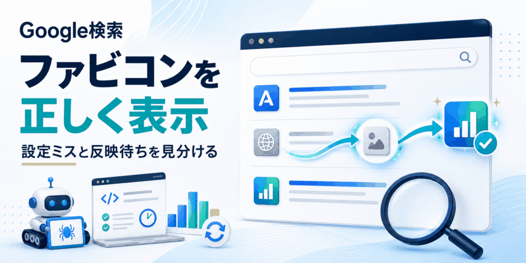 Google検索にファビコンを正しく表示する設定と確認方法のイメージ
